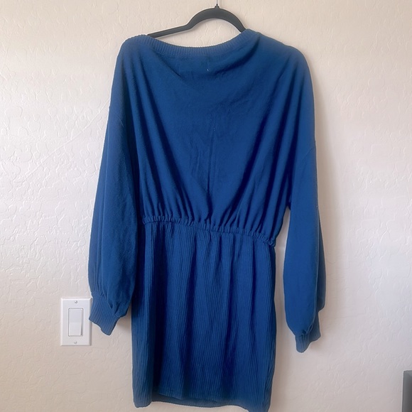 FP Beach Free People Last Call Mini Dress in Blue Asymmetric Drop shoulder Sz M - Picture 2 of 16